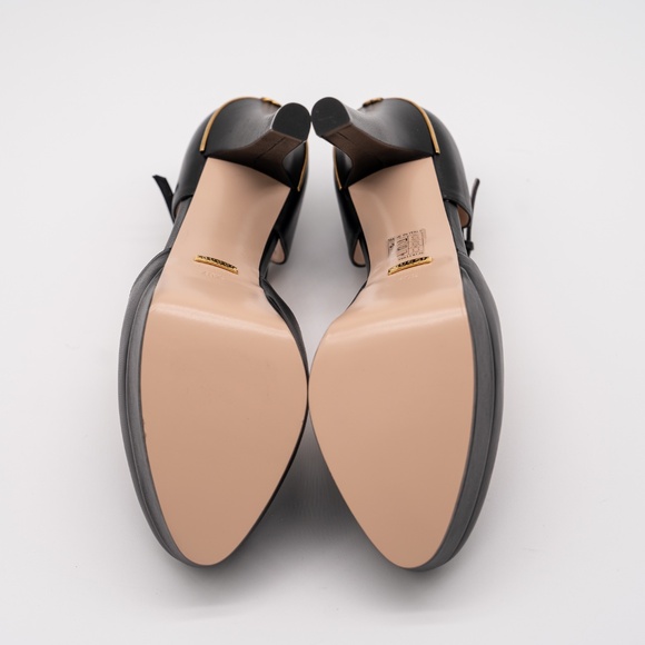 size 40.5G 10.5 US Gucci Platform Pumps Black Leather Strap Buckle - Picture 6 of 12